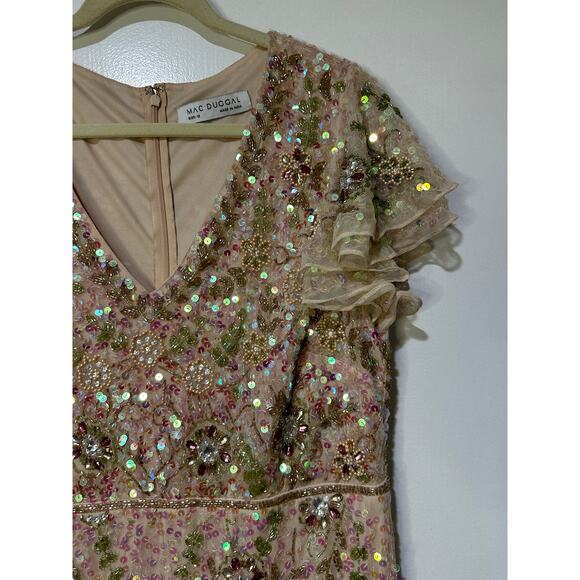 Mac Duggal Embellished Ruffled Cap Sleeve V-Neck Gown Size 12 NWT #10772 Sequins - Picture 9 of 16